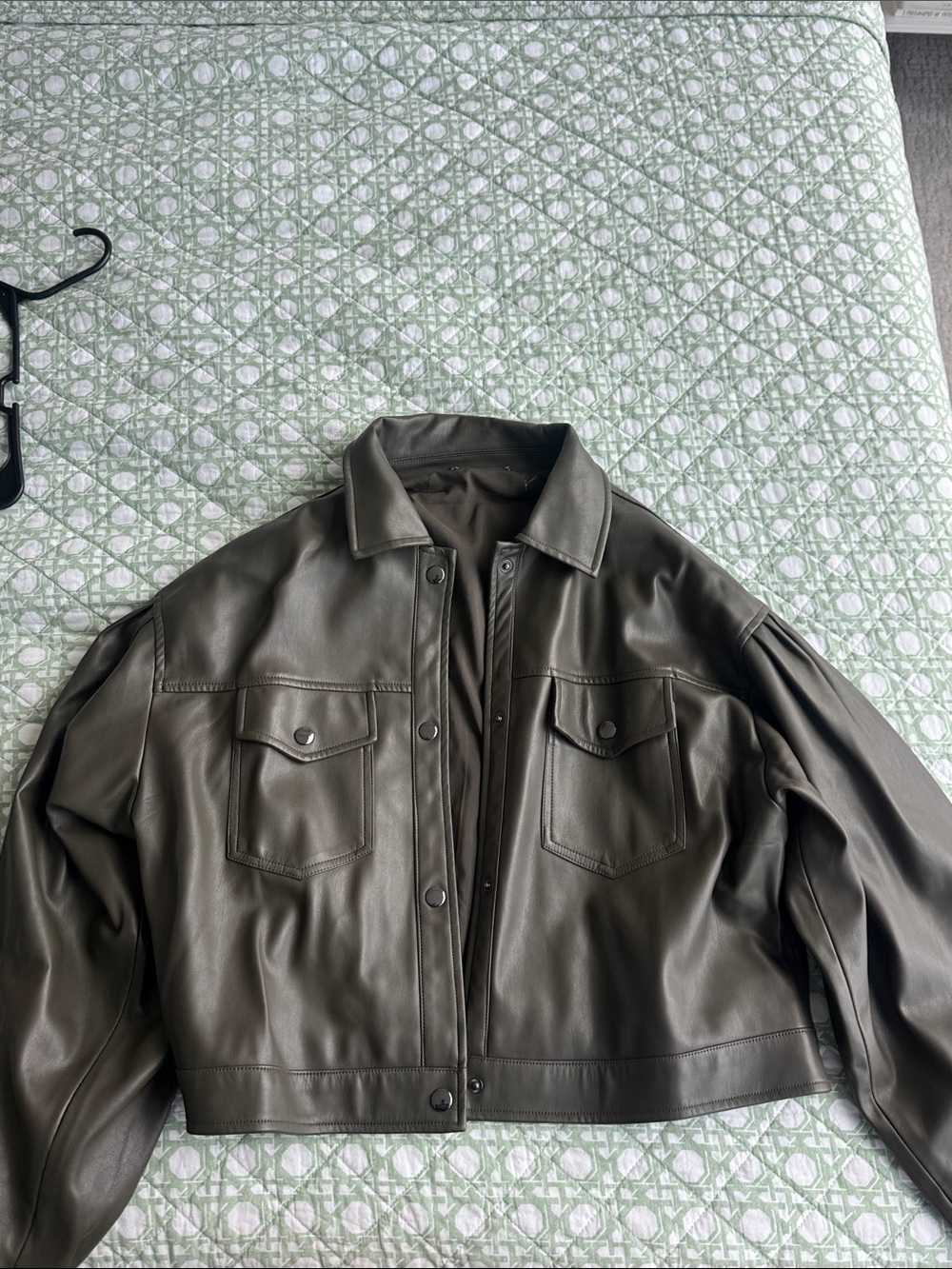 Dark Olive Leather Bomber Jacket